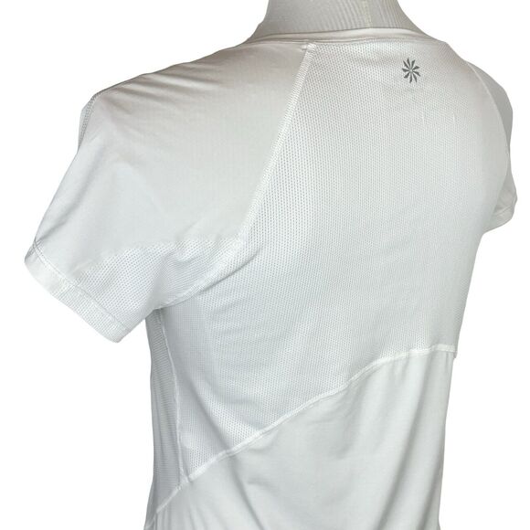 Athleta Forerunner Tee Small V Neck Smooth Stretch Vented Shirt Pocket Short Slv - Picture 13 of 15